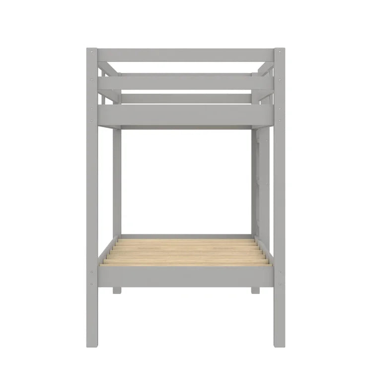 Twin Over Twin Modern Wooden Bunk Bed with Built-In Ladder and Guardrail -