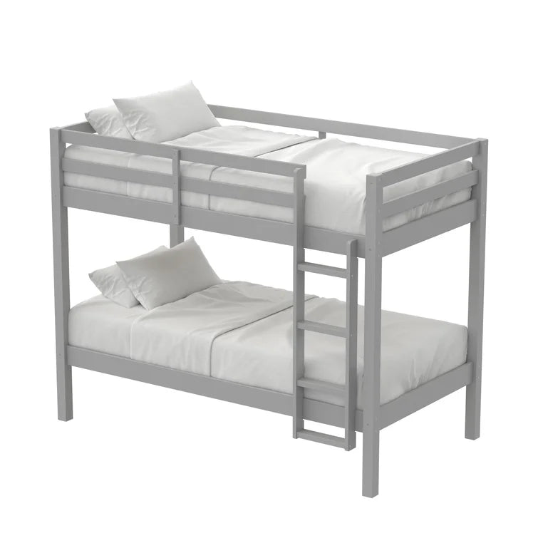 Twin Over Twin Modern Wooden Bunk Bed with Built-In Ladder and Guardrail -