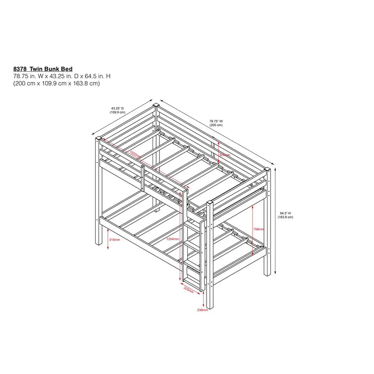 Twin Over Twin Modern Wooden Bunk Bed with Built-In Ladder and Guardrail -
