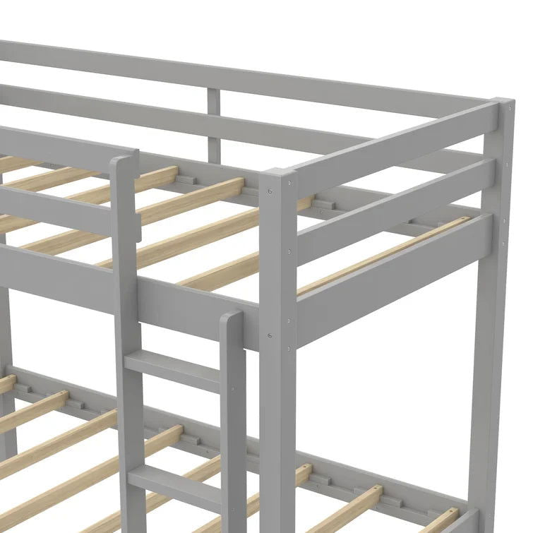 Twin Over Twin Modern Wooden Bunk Bed with Built-In Ladder and Guardrail -