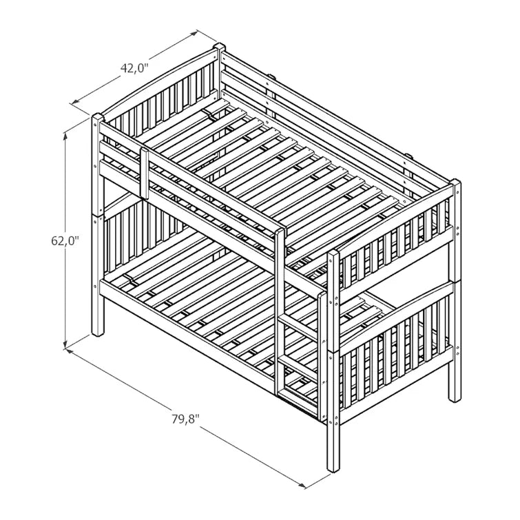 Twin Wood Bunk Bed with Storage Drawers in Walnut Brown -