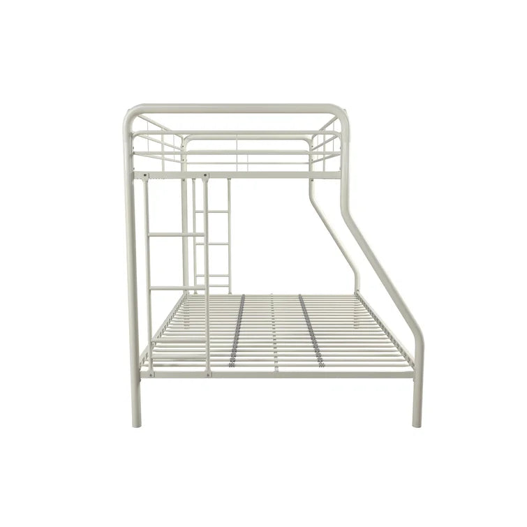 Twin over Full Bunk Bed, Bunk Bed Frame with Two-Side Ladders, Full Length Guardrail, White Steel Platform Bed Frame -