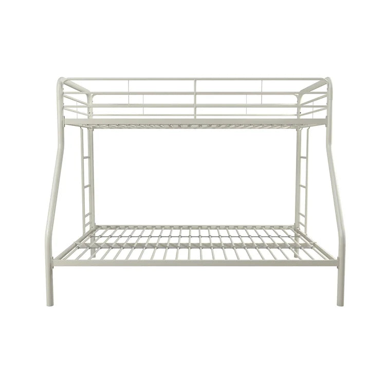 Twin over Full Bunk Bed, Bunk Bed Frame with Two-Side Ladders, Full Length Guardrail, White Steel Platform Bed Frame -