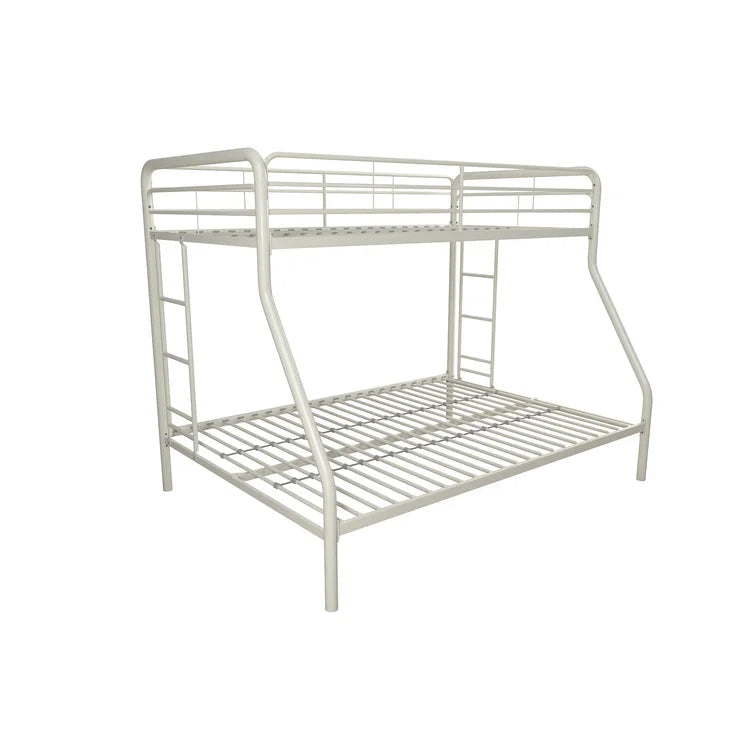 Twin over Full Bunk Bed, Bunk Bed Frame with Two-Side Ladders, Full Length Guardrail, White Steel Platform Bed Frame -