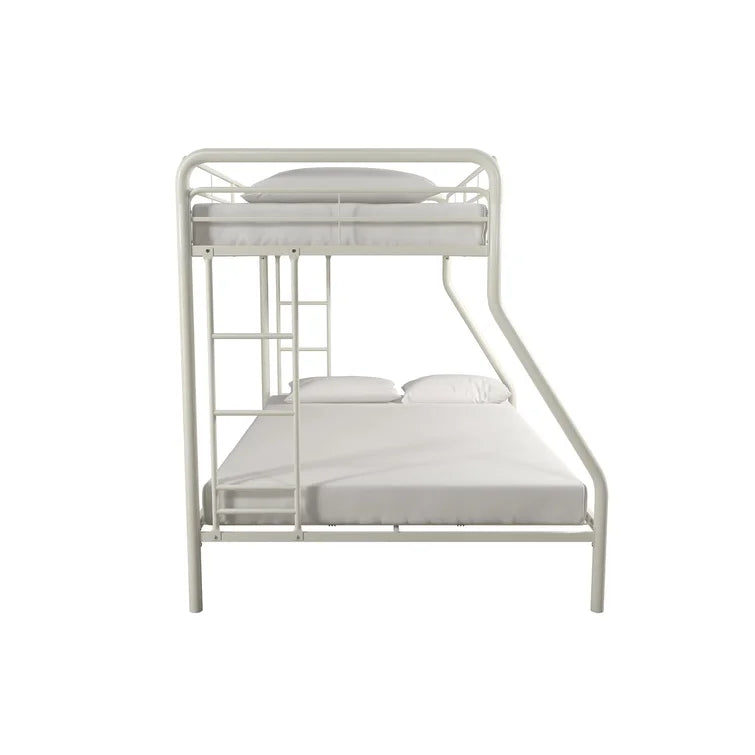 Twin over Full Bunk Bed, Bunk Bed Frame with Two-Side Ladders, Full Length Guardrail, White Steel Platform Bed Frame -