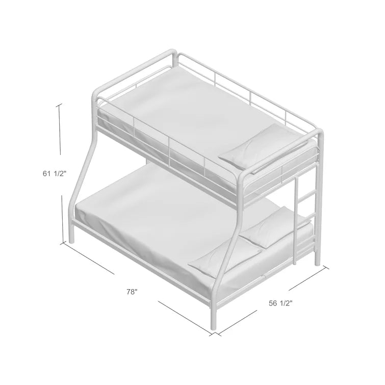 Twin over Full Bunk Bed, Bunk Bed Frame with Two-Side Ladders, Full Length Guardrail, White Steel Platform Bed Frame -