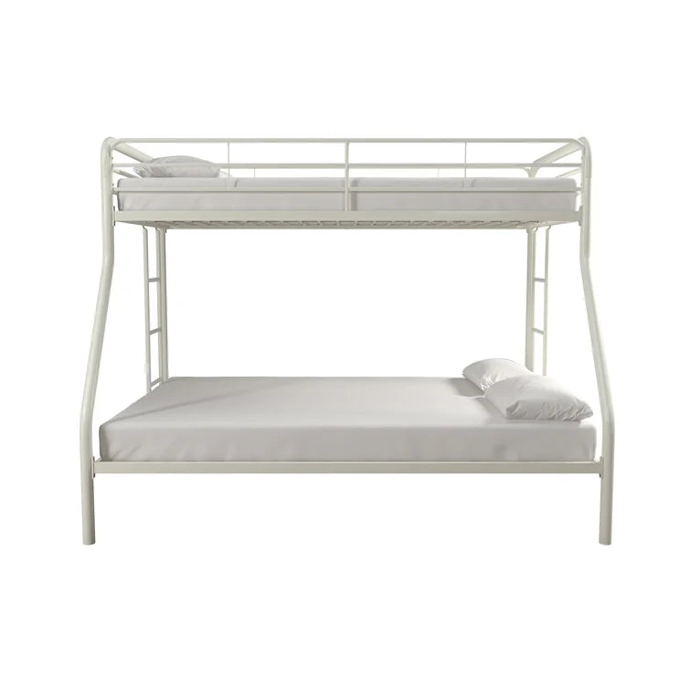 Twin over Full Bunk Bed, Bunk Bed Frame with Two-Side Ladders, Full Length Guardrail, White Steel Platform Bed Frame -