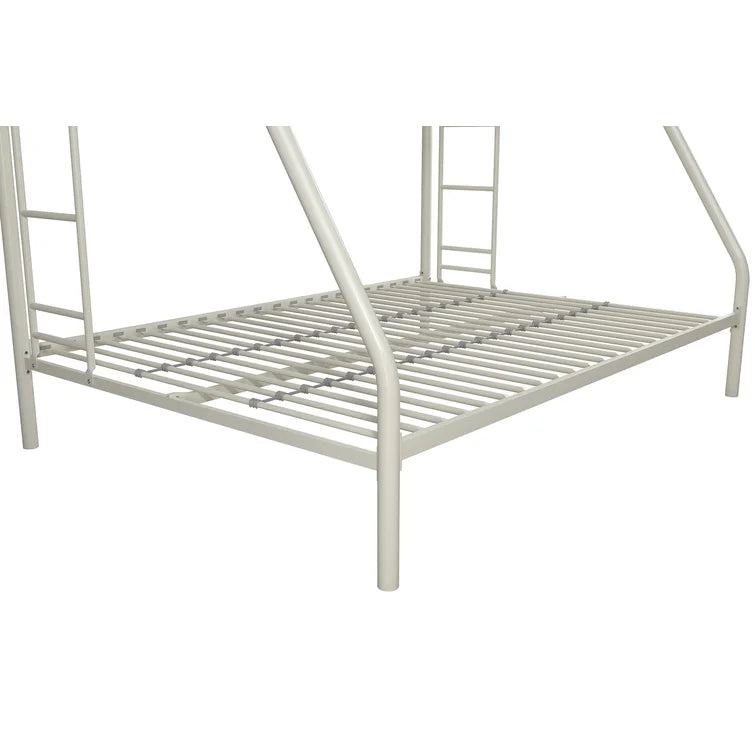 Twin over Full Bunk Bed, Bunk Bed Frame with Two-Side Ladders, Full Length Guardrail, White Steel Platform Bed Frame -