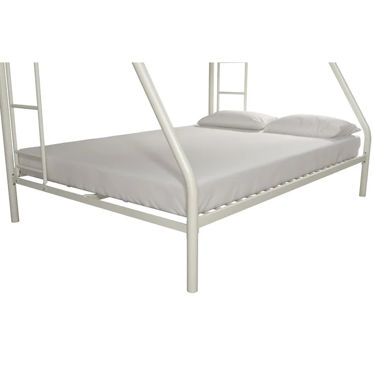 Twin over Full Bunk Bed, Bunk Bed Frame with Two-Side Ladders, Full Length Guardrail, White Steel Platform Bed Frame -