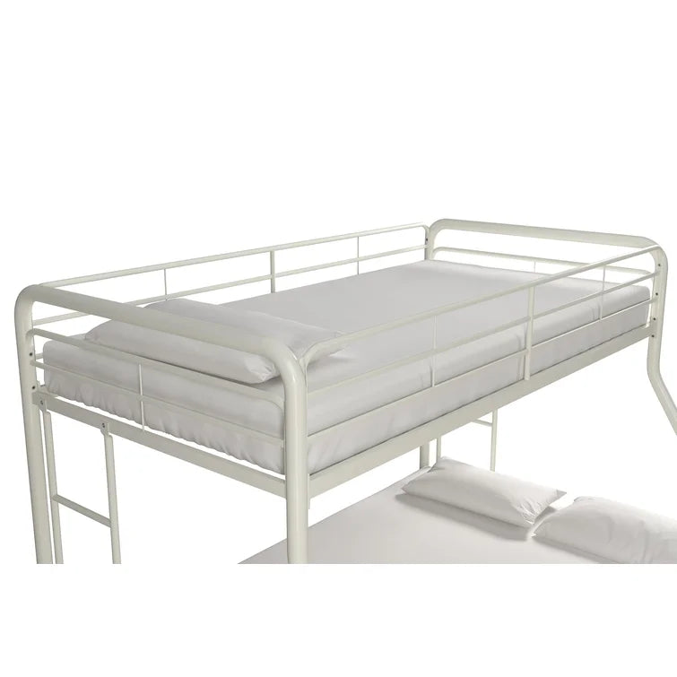 Twin over Full Bunk Bed, Bunk Bed Frame with Two-Side Ladders, Full Length Guardrail, White Steel Platform Bed Frame -