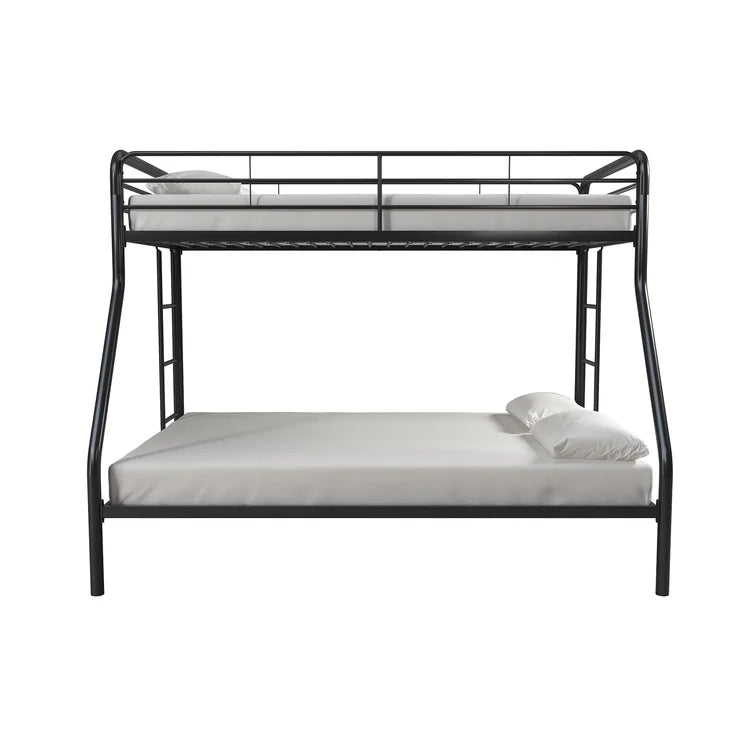 Twin over Full Bunk Bed, Bunk Bed Frame with Two-Side Ladders, Full Length Guardrail, White Steel Platform Bed Frame -