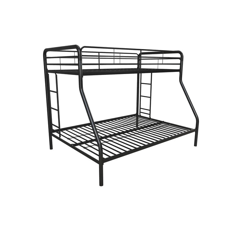 Twin over Full Bunk Bed, Bunk Bed Frame with Two-Side Ladders, Full Length Guardrail, White Steel Platform Bed Frame -