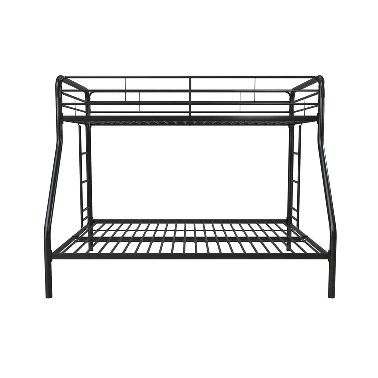 Twin over Full Bunk Bed, Bunk Bed Frame with Two-Side Ladders, Full Length Guardrail, White Steel Platform Bed Frame -