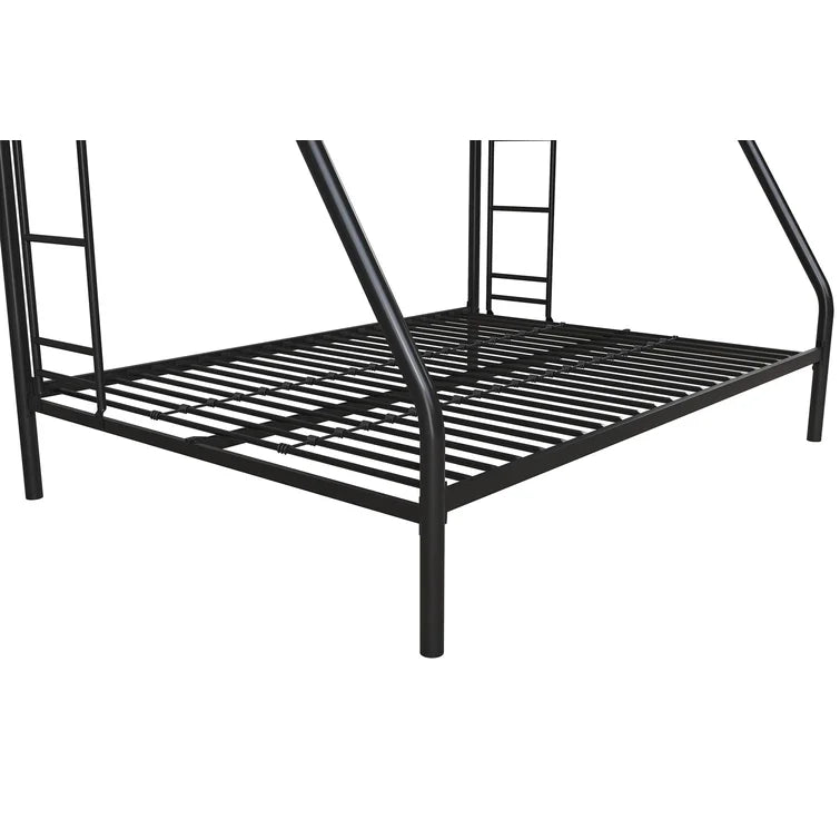 Twin over Full Bunk Bed, Bunk Bed Frame with Two-Side Ladders, Full Length Guardrail, White Steel Platform Bed Frame -