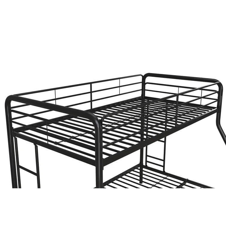 Twin over Full Bunk Bed, Bunk Bed Frame with Two-Side Ladders, Full Length Guardrail, White Steel Platform Bed Frame -