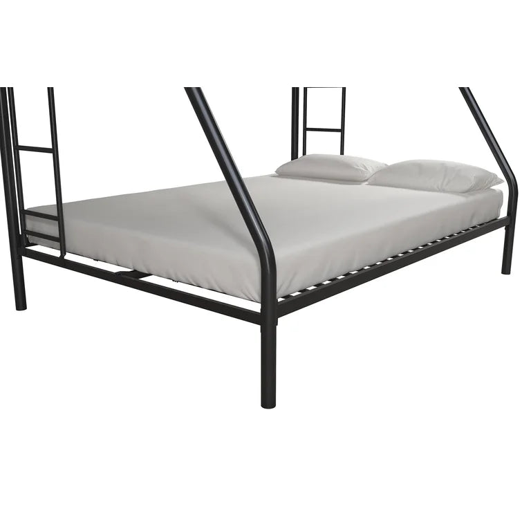 Twin over Full Bunk Bed, Bunk Bed Frame with Two-Side Ladders, Full Length Guardrail, White Steel Platform Bed Frame -