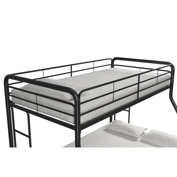 Twin over Full Bunk Bed, Bunk Bed Frame with Two-Side Ladders, Full Length Guardrail, White Steel Platform Bed Frame -
