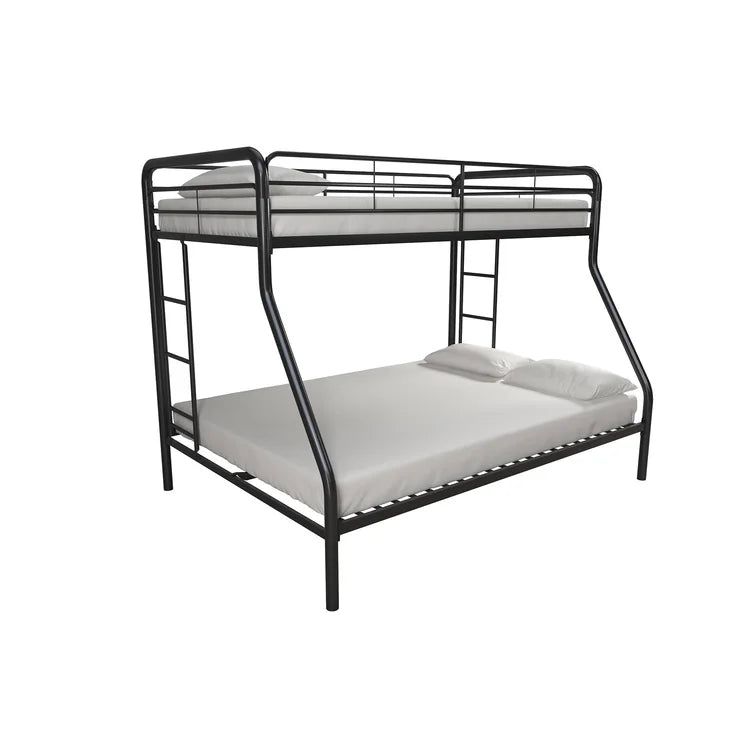 Twin over Full Bunk Bed, Bunk Bed Frame with Two-Side Ladders, Full Length Guardrail, White Steel Platform Bed Frame -