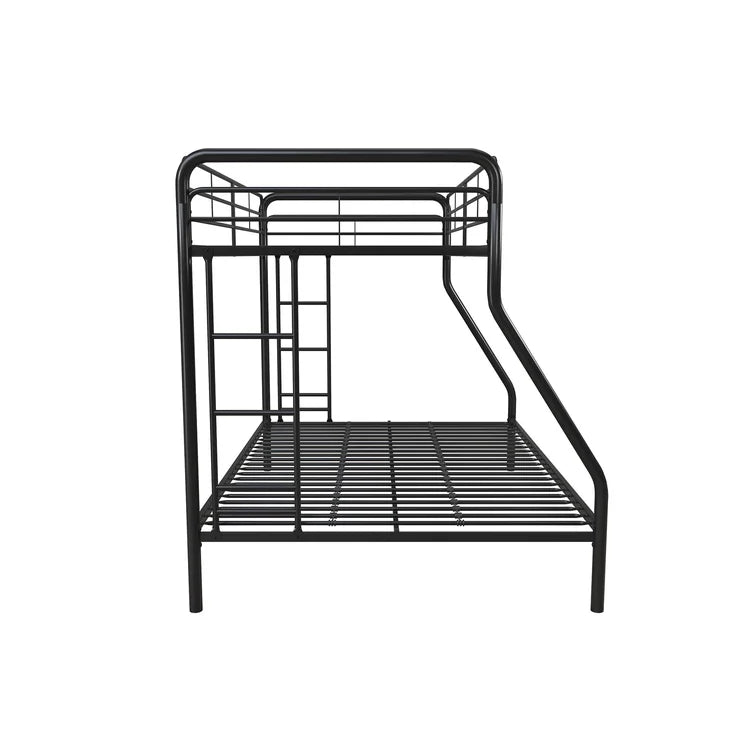 Twin over Full Bunk Bed, Bunk Bed Frame with Two-Side Ladders, Full Length Guardrail, White Steel Platform Bed Frame -