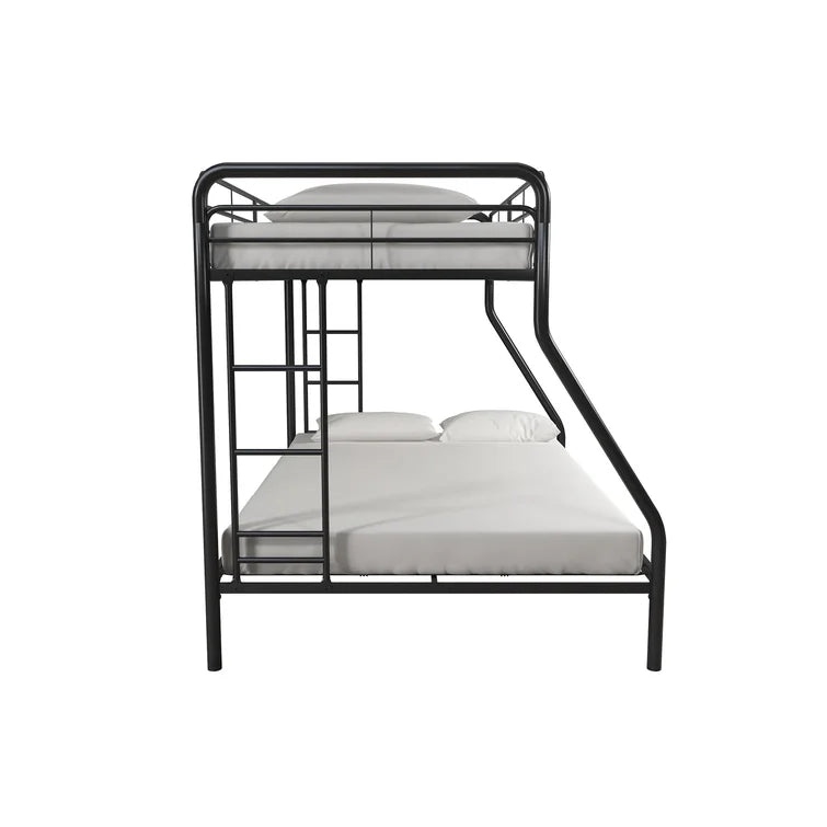 Twin over Full Bunk Bed, Bunk Bed Frame with Two-Side Ladders, Full Length Guardrail, White Steel Platform Bed Frame -