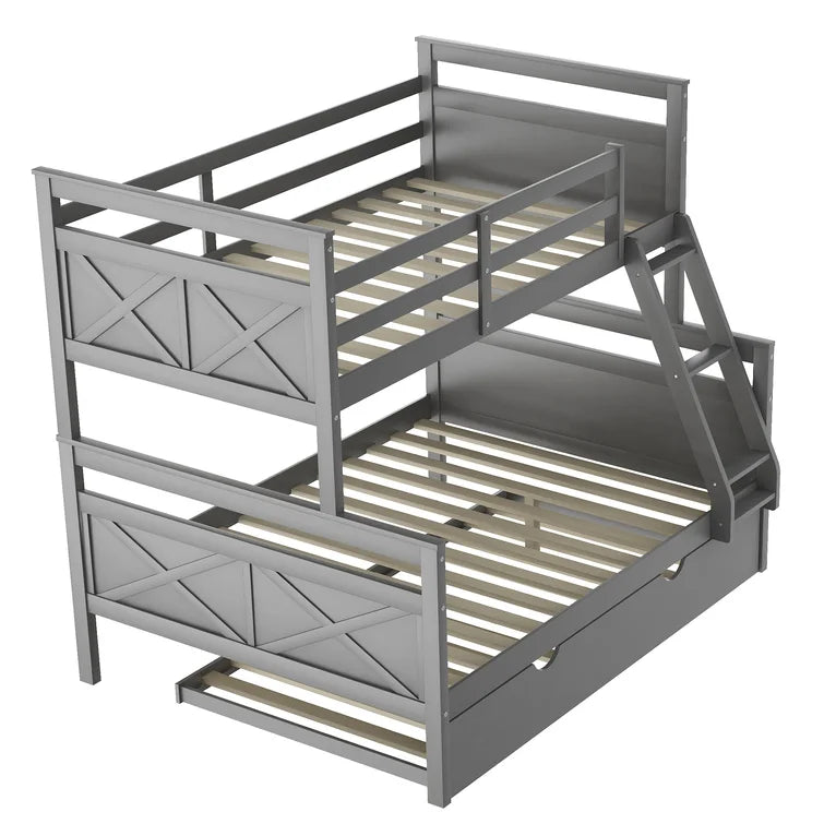 Twin over Full Bunk Bed with Ladder , Twin Size Trundle For Kids Adult Bedroom -