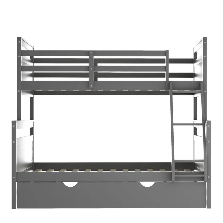 Twin over Full Bunk Bed with Ladder , Twin Size Trundle For Kids Adult Bedroom -
