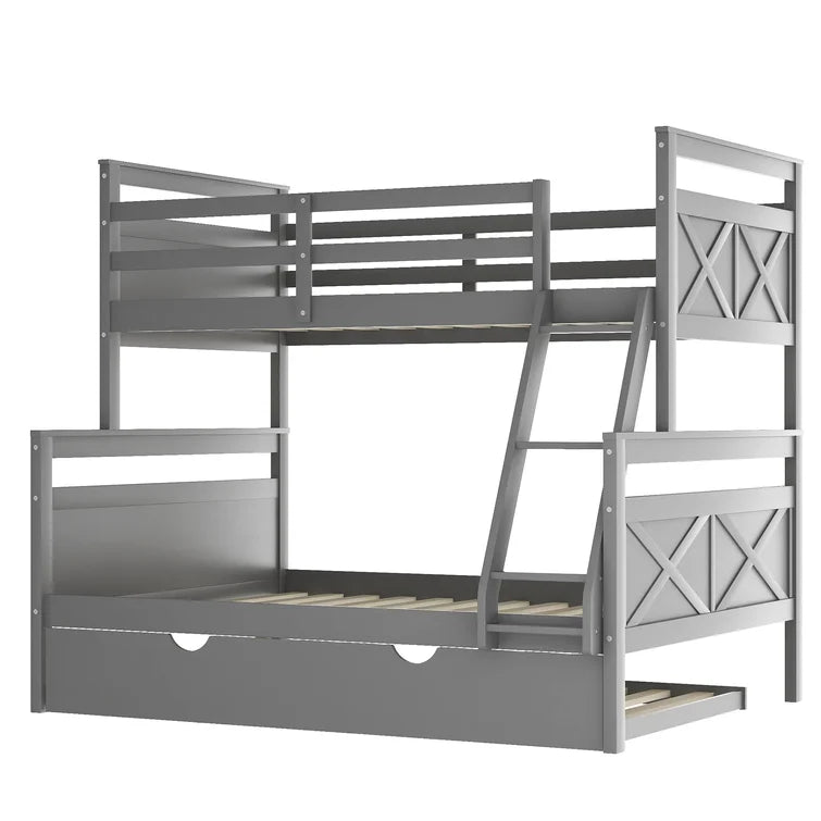 Twin over Full Bunk Bed with Ladder , Twin Size Trundle For Kids Adult Bedroom -