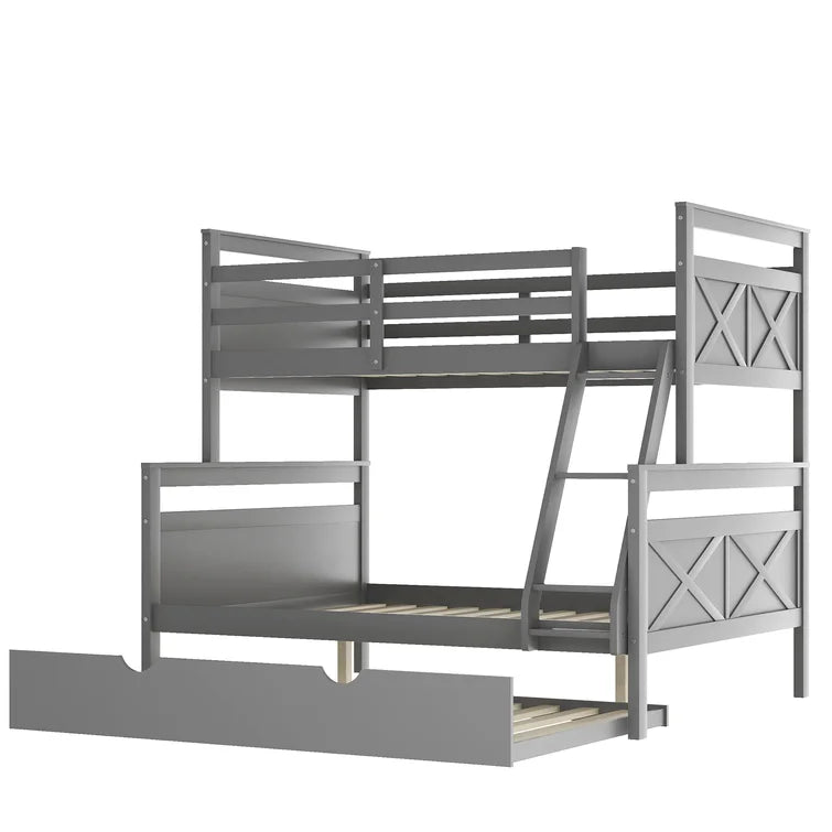 Twin over Full Bunk Bed with Ladder , Twin Size Trundle For Kids Adult Bedroom -