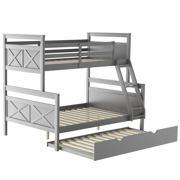Twin over Full Bunk Bed with Ladder , Twin Size Trundle For Kids Adult Bedroom -