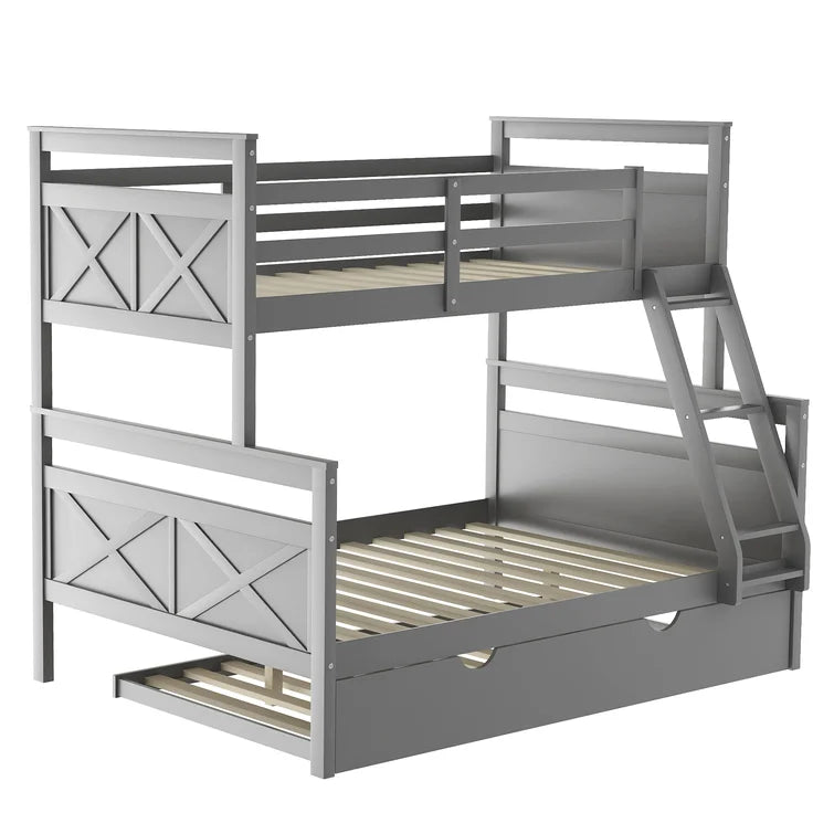 Twin over Full Bunk Bed with Ladder , Twin Size Trundle For Kids Adult Bedroom -