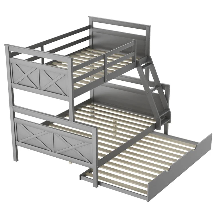 Twin over Full Bunk Bed with Ladder , Twin Size Trundle For Kids Adult Bedroom -