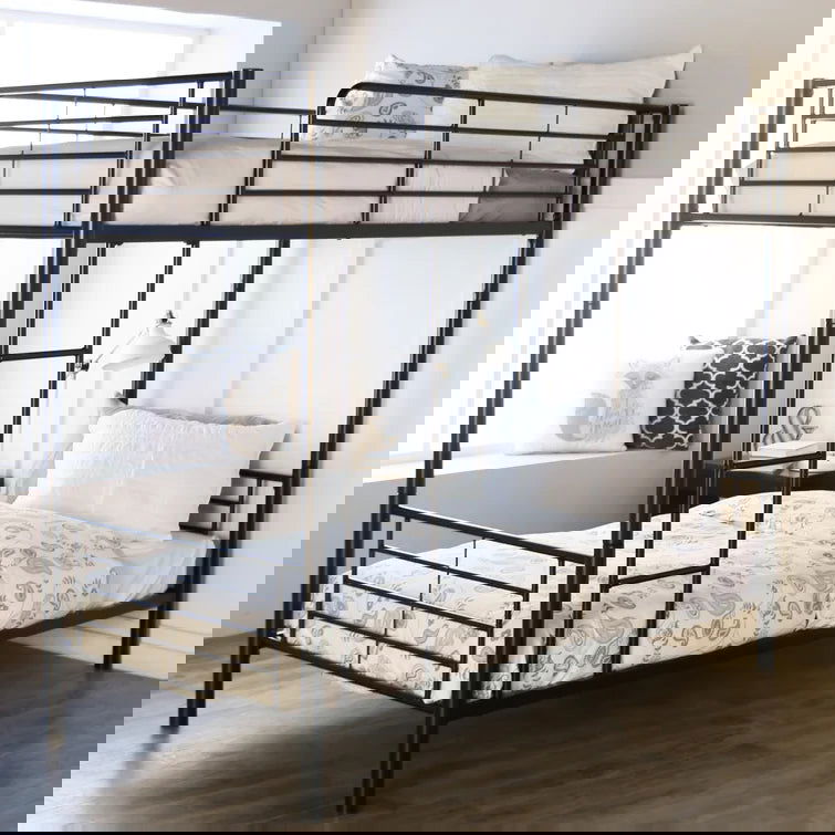 Twin over Twin Metal Bunk Bed, Sturdy Frame with Metal Slats -