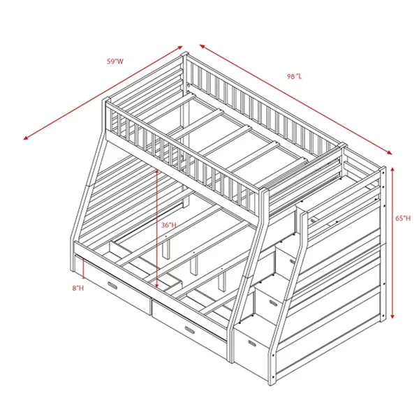 Twin over Twin Staircase Bunk Bed with Twin Size Trundle in White -