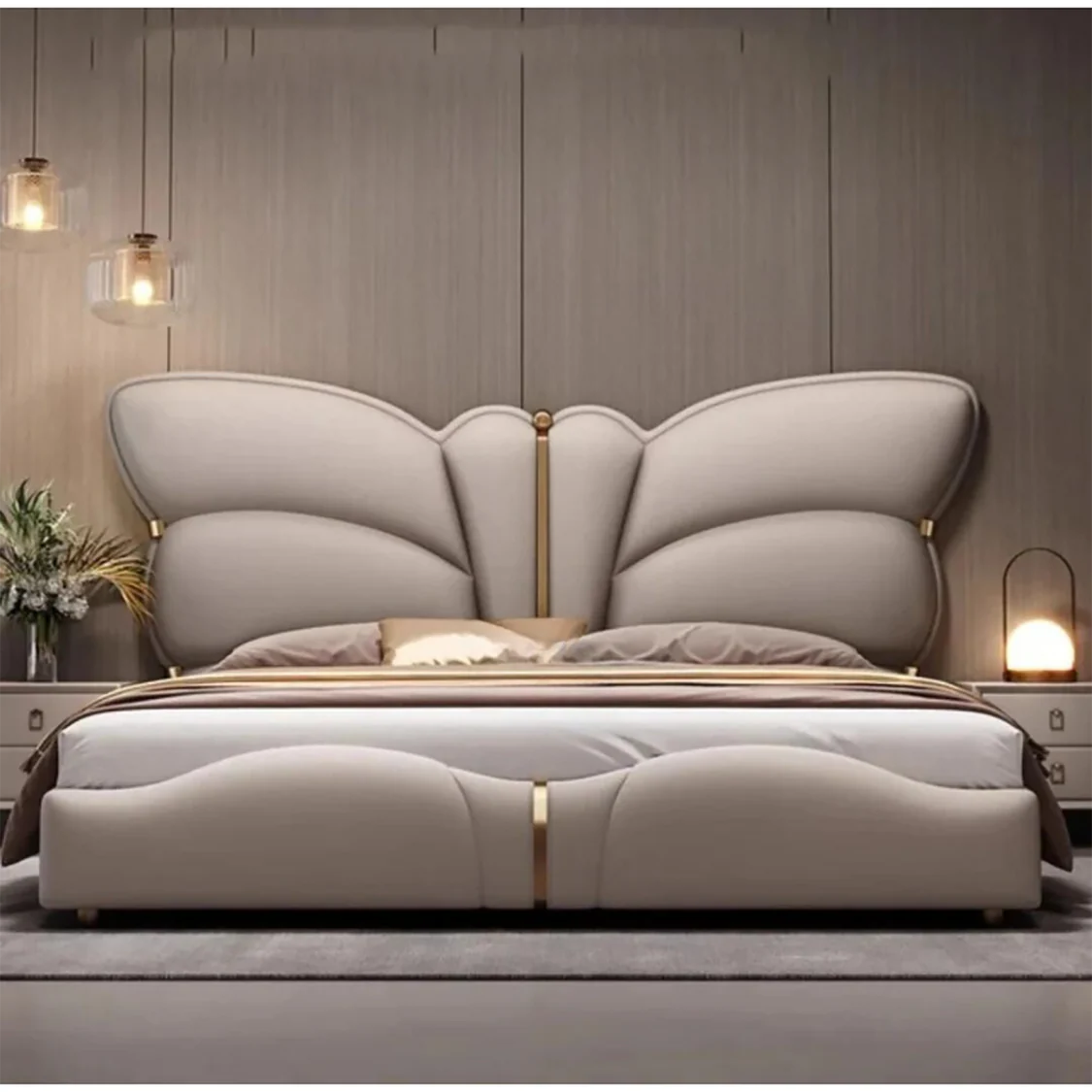 King Size Bed For Home Furniture Modern Full Upholstered Bed with Plywood Frame and  Headboard, for Contemporary Bedrooms
