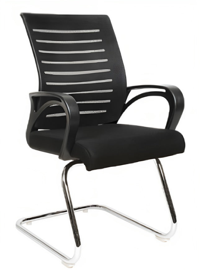 Black Office Visitor Chair with Chrome Pipe Legs