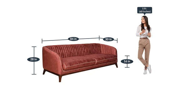 Velvet 3 Seater Sofa In Rustic Red Color -