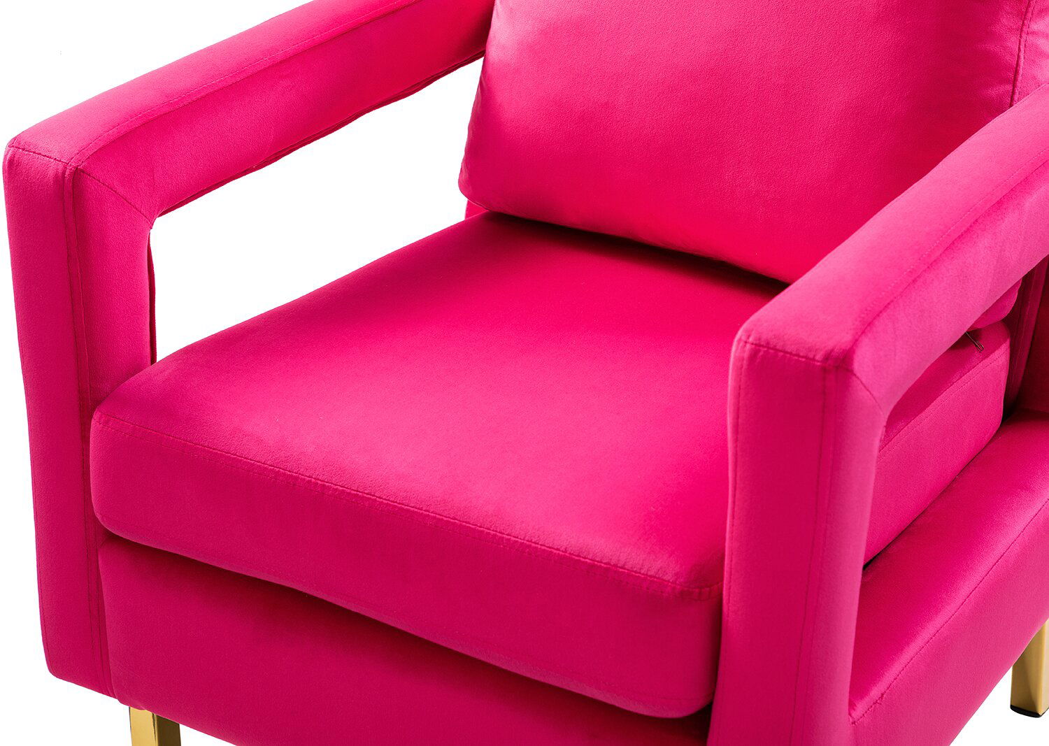 Velvet Accent Chair with Gold Metal Legs, Modern Comfy Upholstered Armchair with Removable Back Cushion, -