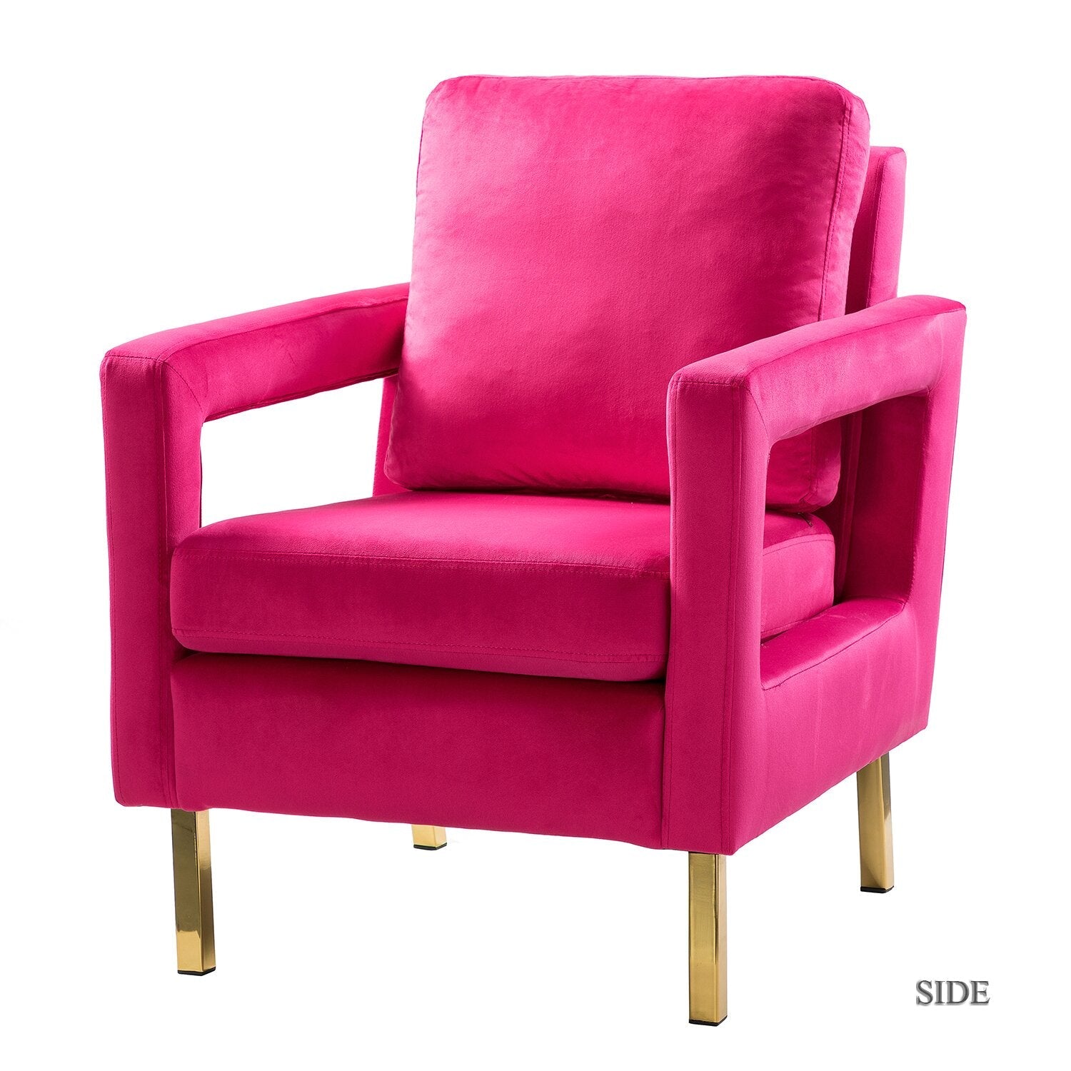 Velvet Accent Chair with Gold Metal Legs, Modern Comfy Upholstered Armchair with Removable Back Cushion, -