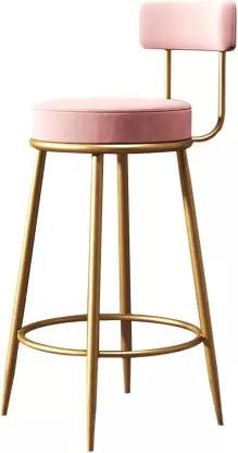 Velvet Bar Stool Chair with Golden Metal Legs -