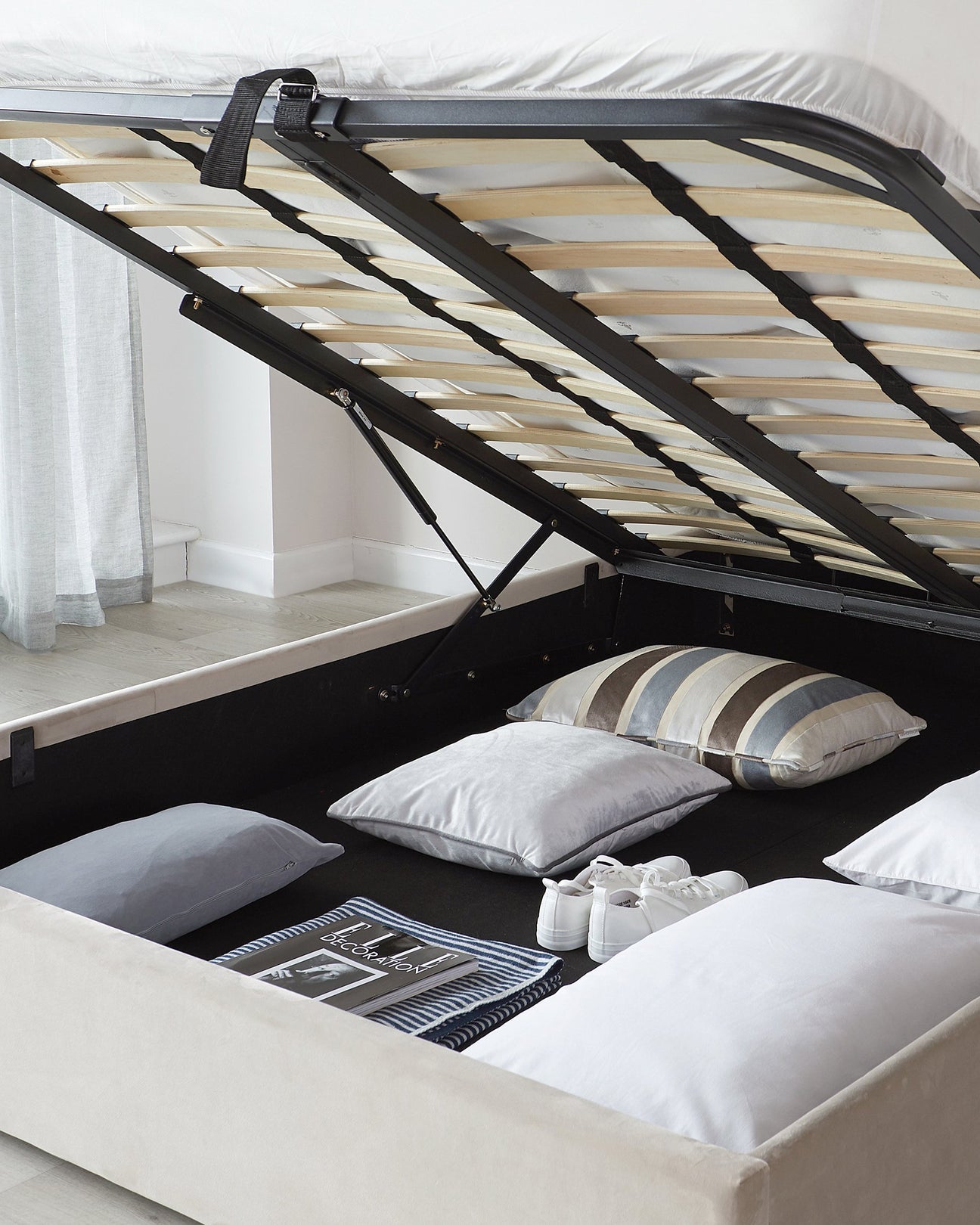 Velvet Double Bed With Hydraulic Storage -