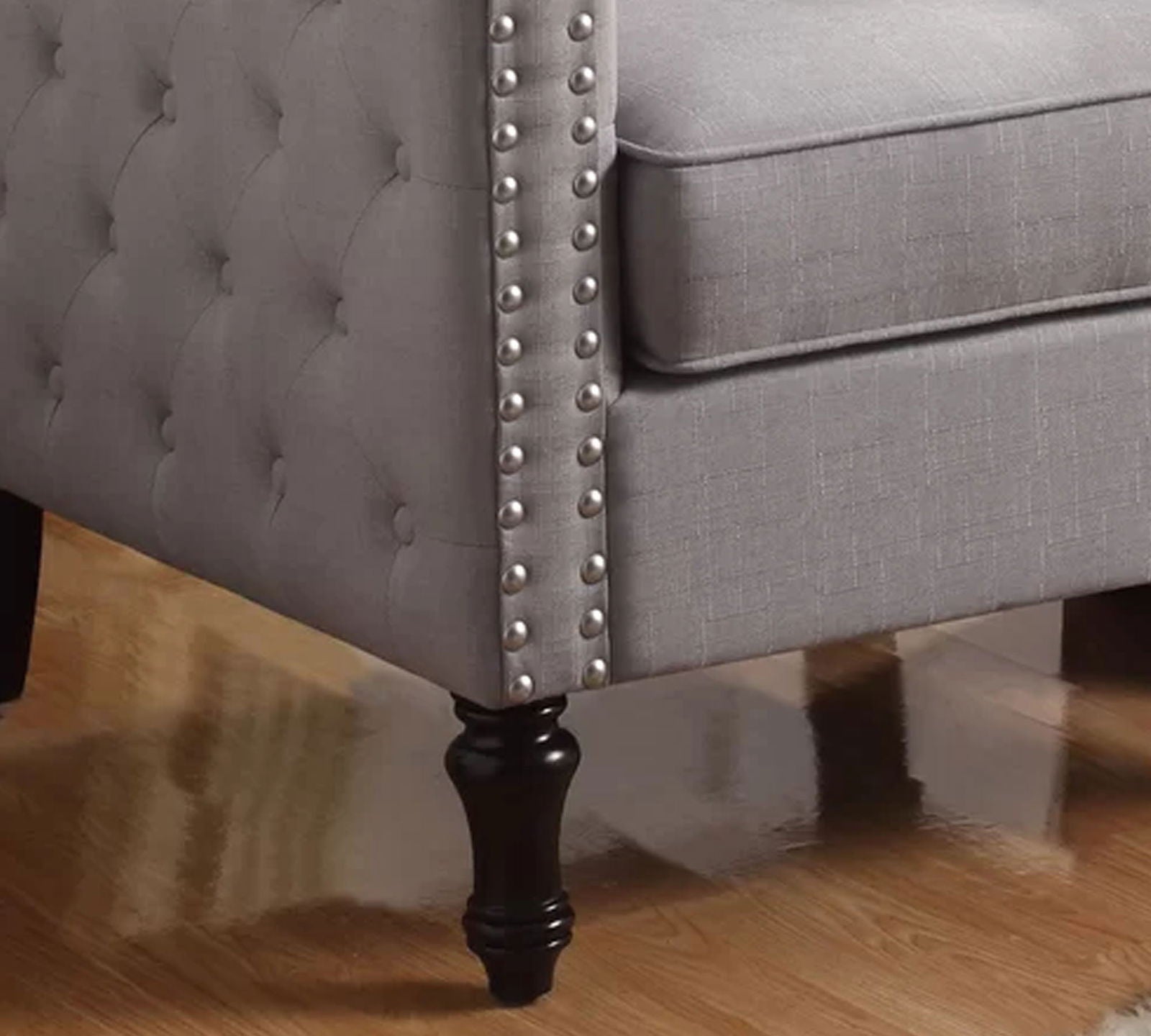 Velvet Lounge Chair Button Tufted in Back Rest with Teak Wood Legs -