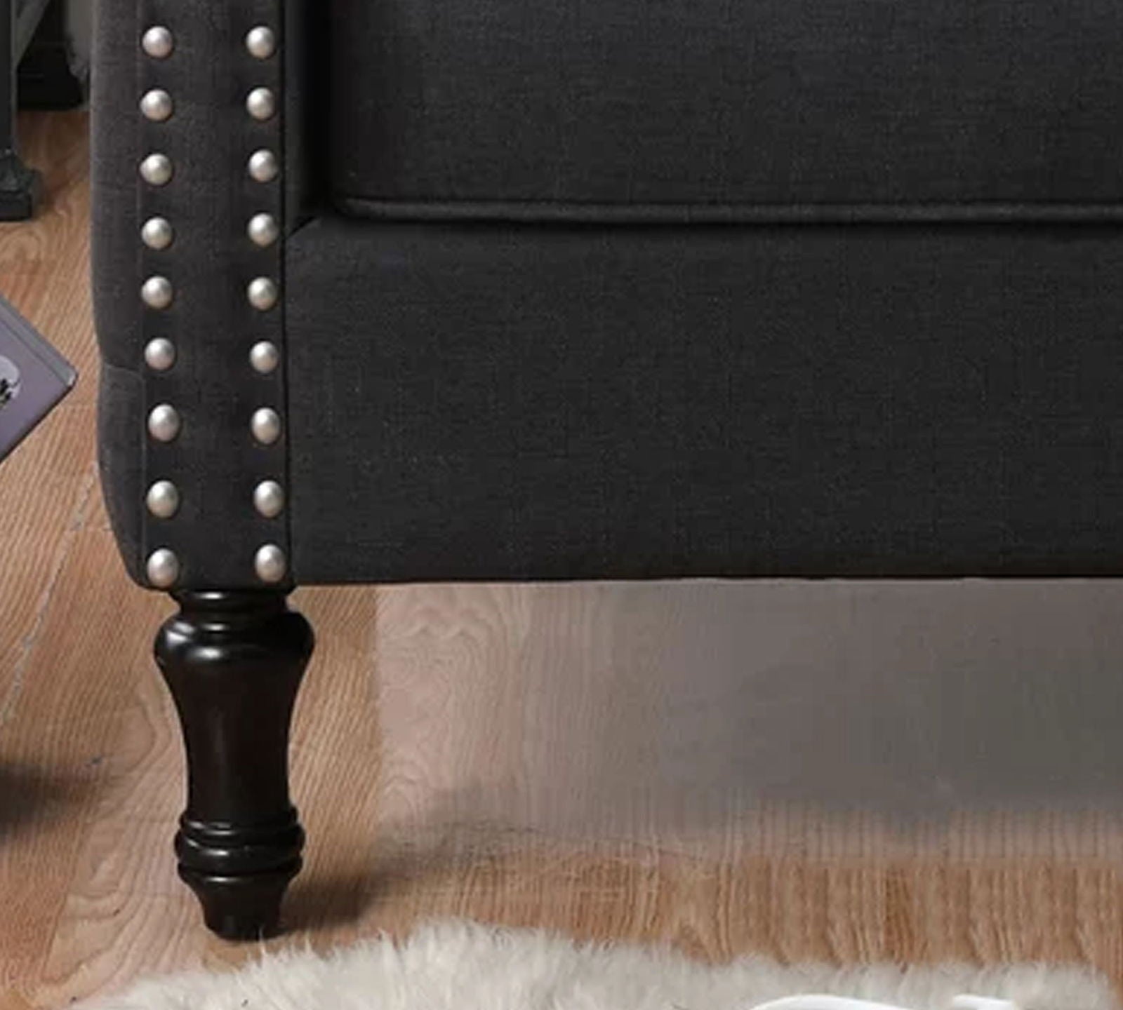Velvet Lounge Chair Button Tufted in Back Rest with Teak Wood Legs -