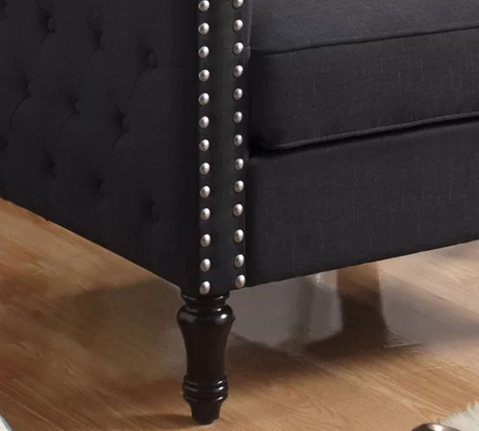 Velvet Lounge Chair Button Tufted in Back Rest with Teak Wood Legs -