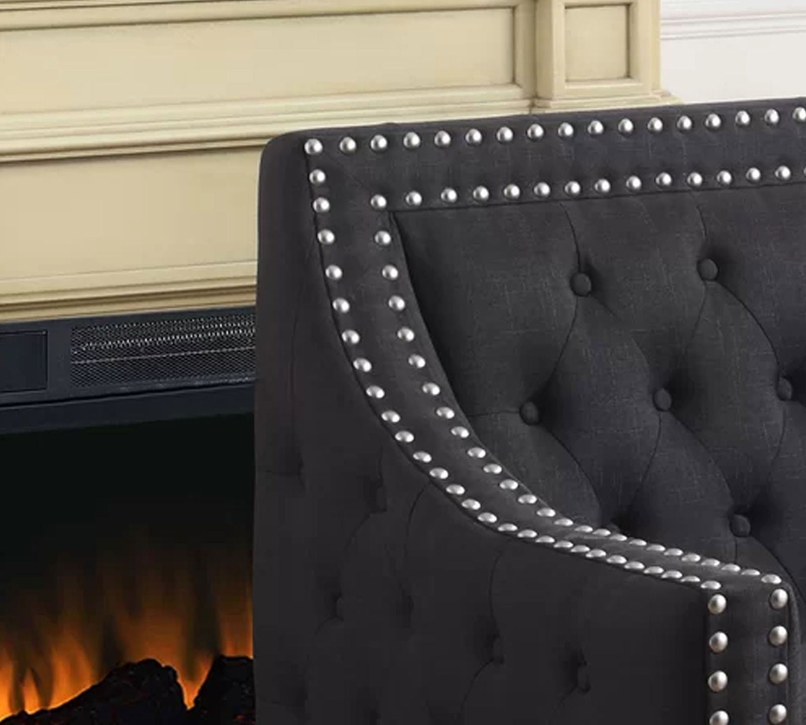Velvet Lounge Chair Button Tufted in Back Rest with Teak Wood Legs -