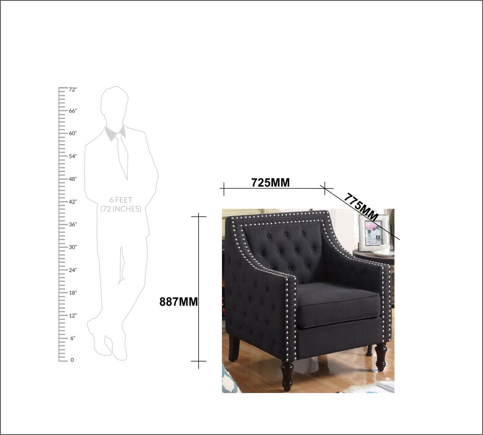 Velvet Lounge Chair Button Tufted in Back Rest with Teak Wood Legs -
