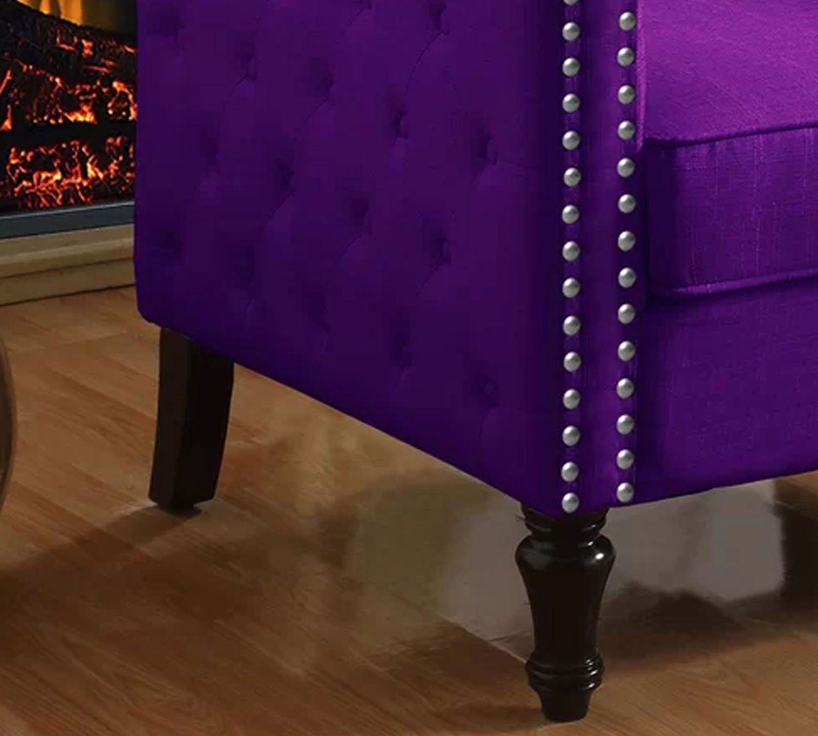 Velvet Lounge Chair Button Tufted in Back Rest with Teak Wood Legs -