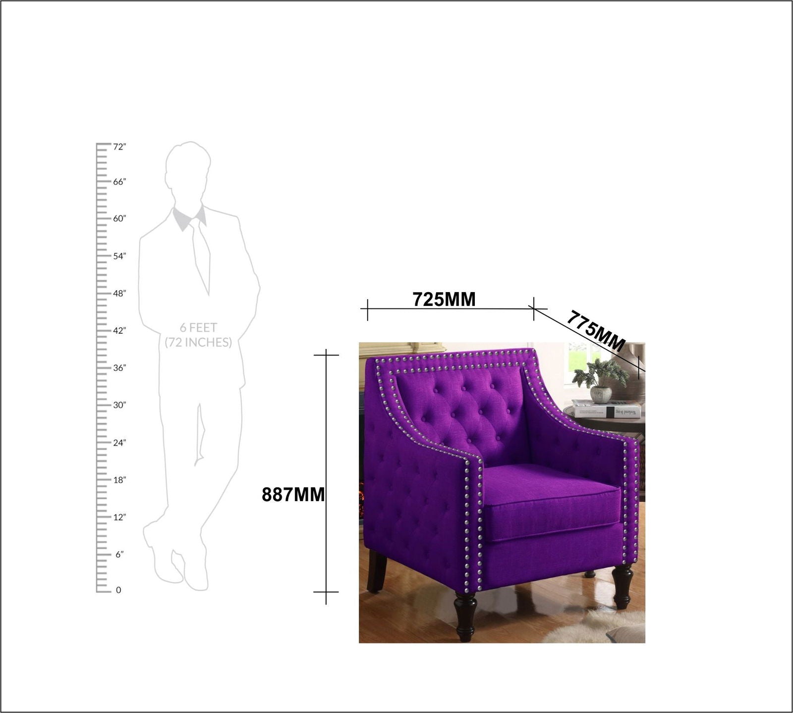 Velvet Lounge Chair Button Tufted in Back Rest with Teak Wood Legs -
