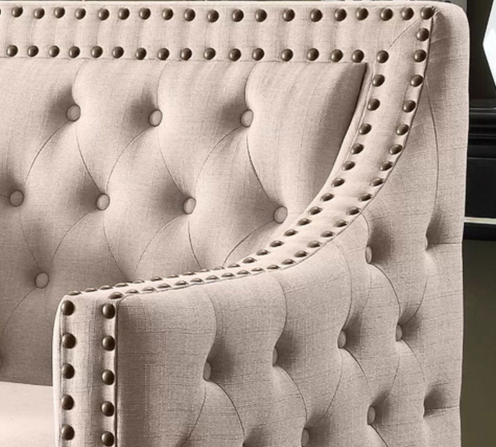 Velvet Lounge Chair Button Tufted in Back Rest with Teak Wood Legs -