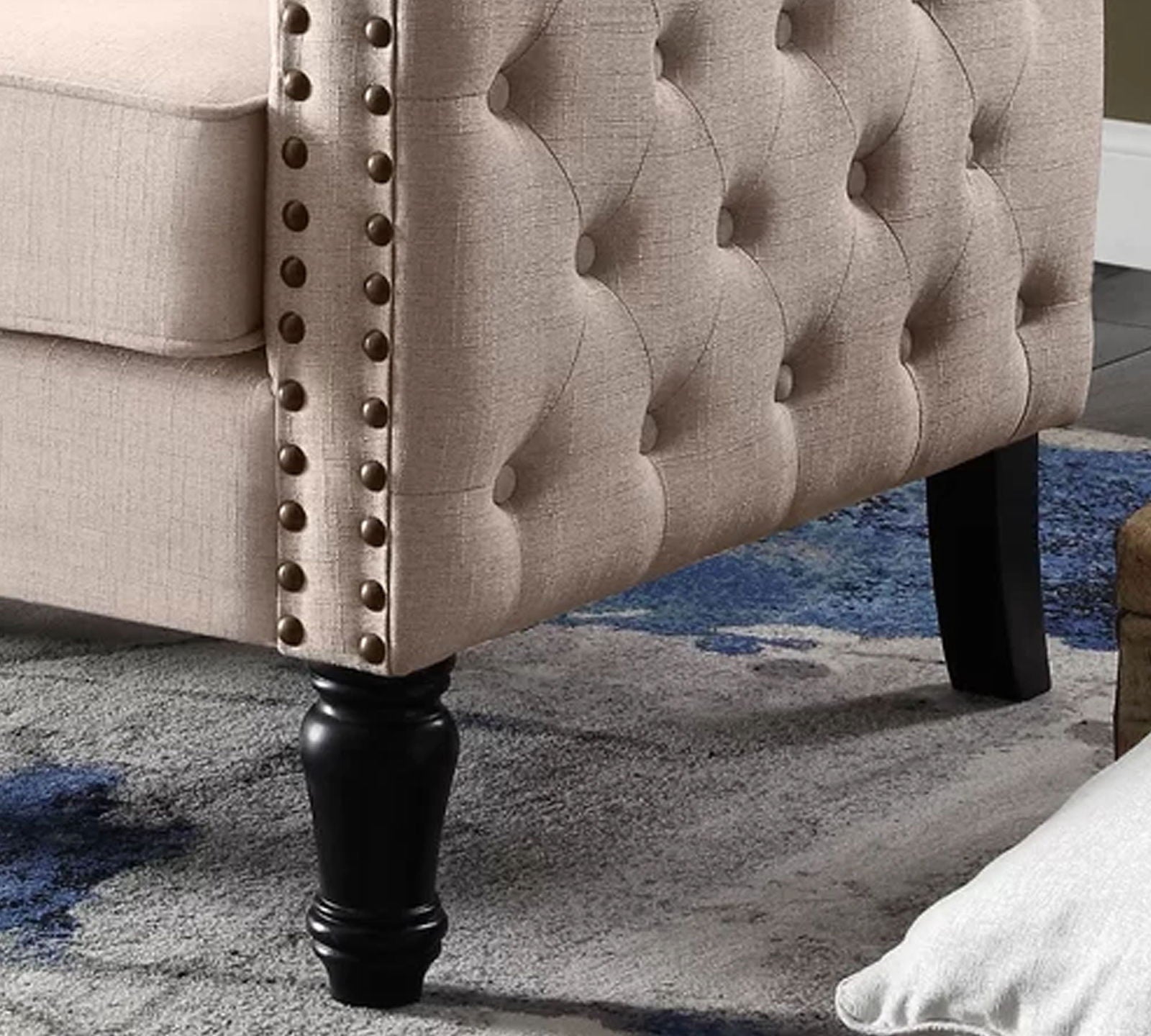Velvet Lounge Chair Button Tufted in Back Rest with Teak Wood Legs -