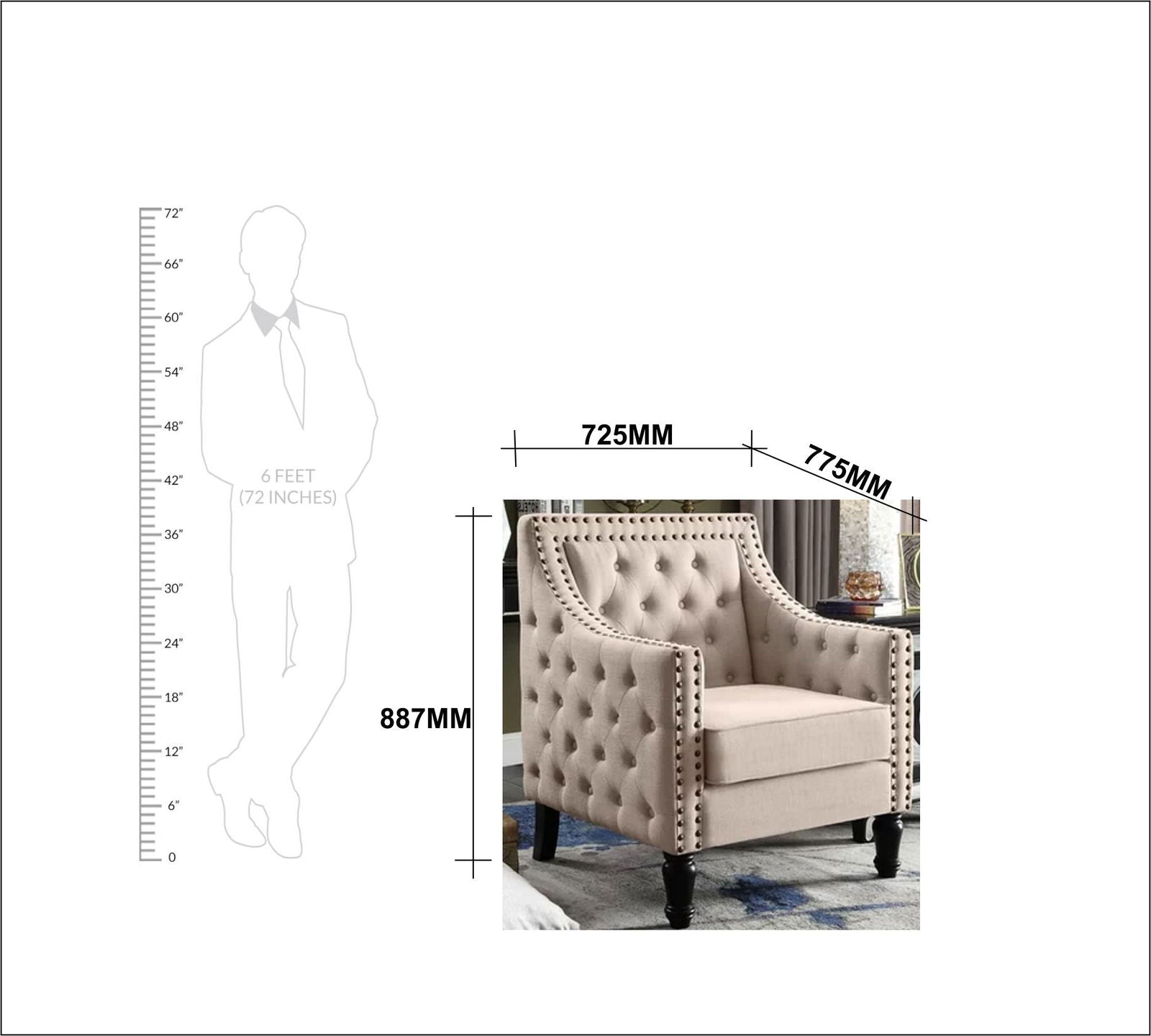 Velvet Lounge Chair Button Tufted in Back Rest with Teak Wood Legs -